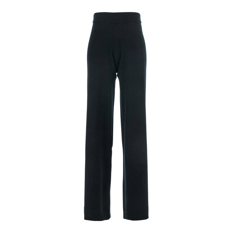 Black High Waisted Trousers in Cashmere and Wool Blend Woman