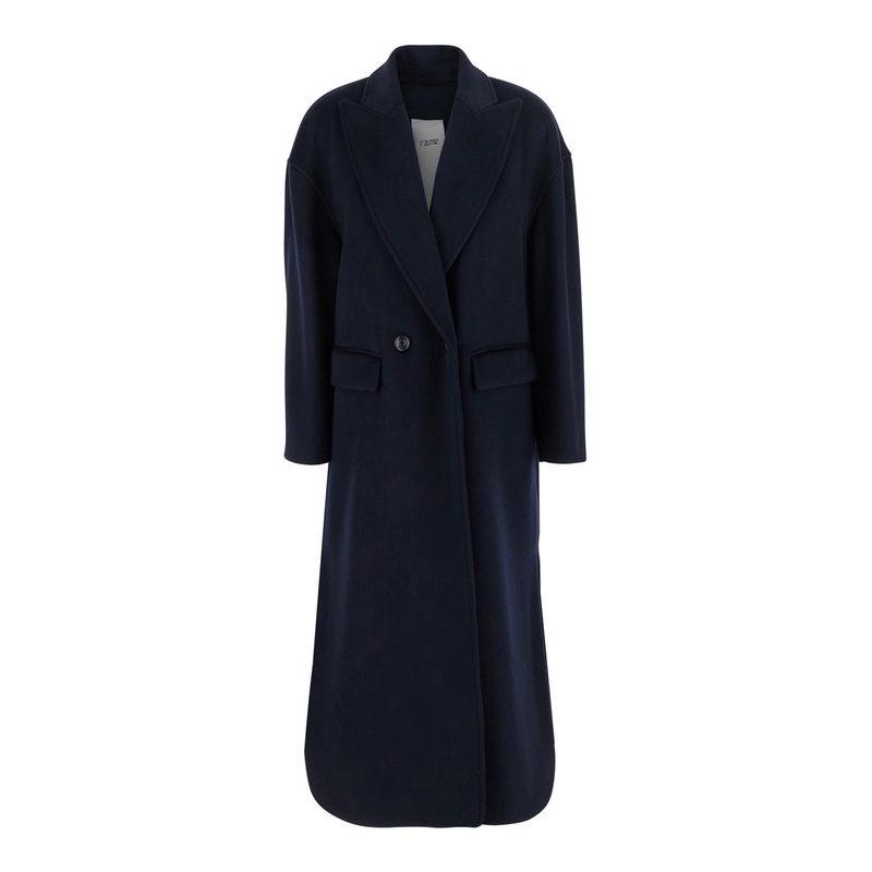 Blue Double-Breasted Coat with Peak Lapels in Wool Woman