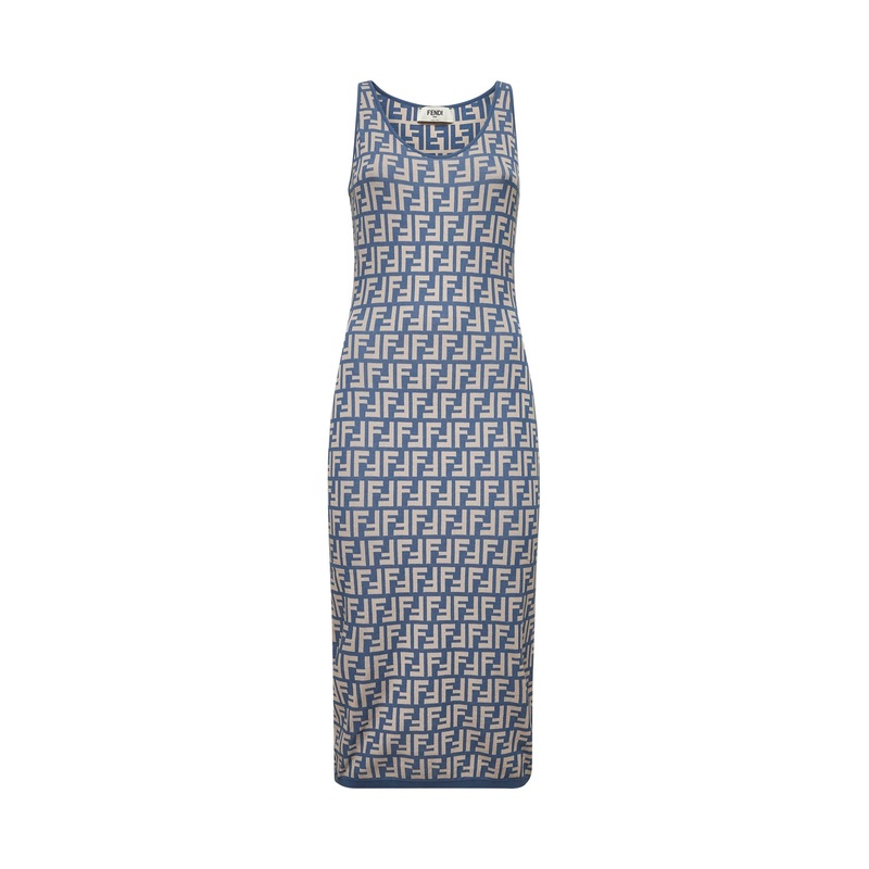 Blue FF jacquard knit midi dress