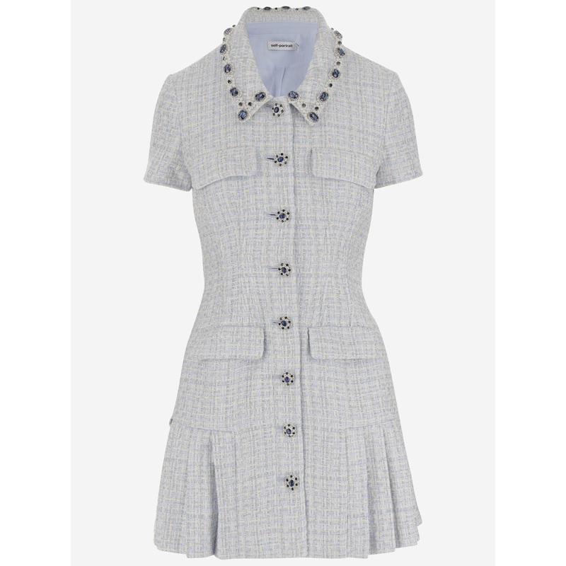 Boucl Mini Dress with Rhinestone Trim