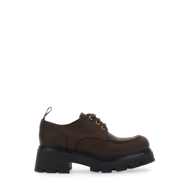 Brown Ankle Boots with Embossed Triomphe Detail on the Side in Leather Woman