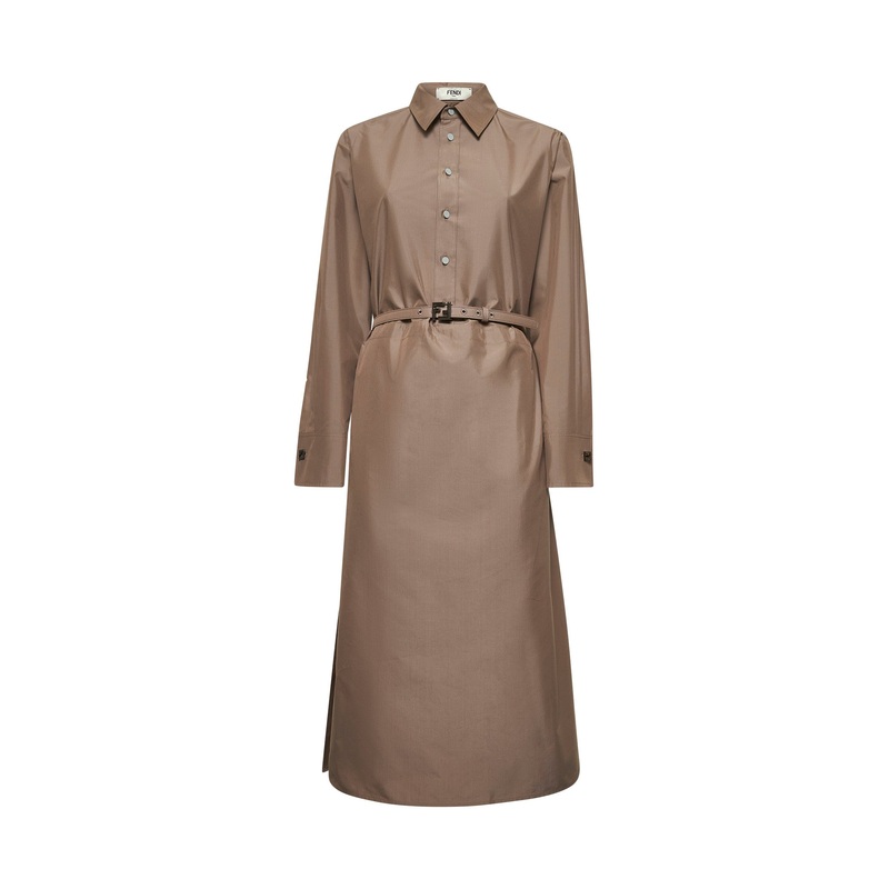 Brown cotton and silk canvas shirt dress