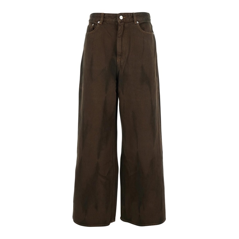 Brown Jeans with Tie-Dye Pattern and Logo Patch on Back in Denim Woman