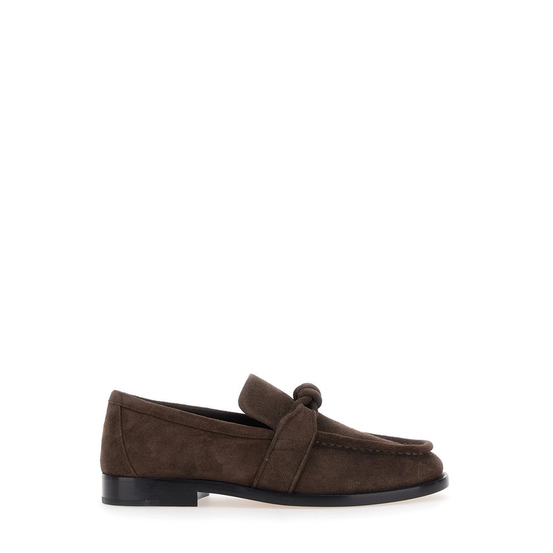 Brown Loafers with Knot Detail on the Front in Suede Woman