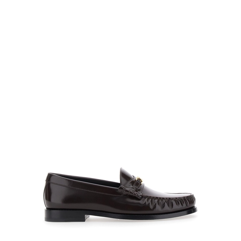 Brown Loafers with Tonal Triomphe Detail in Leather Woman