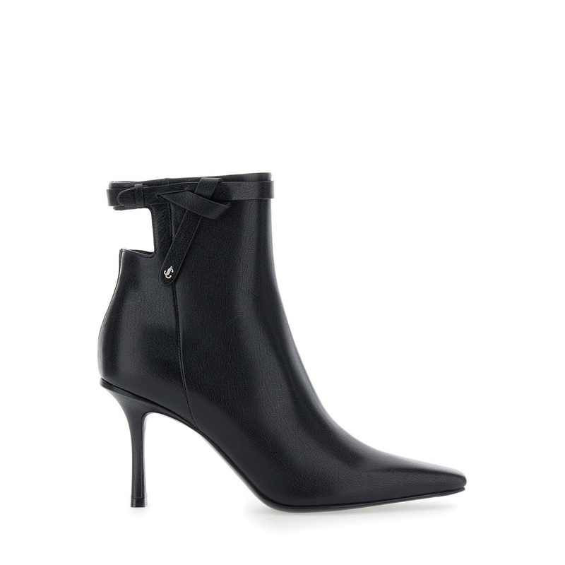 ‘Camie’ Black Ankle Boots with Knot Detail in Leather Woman