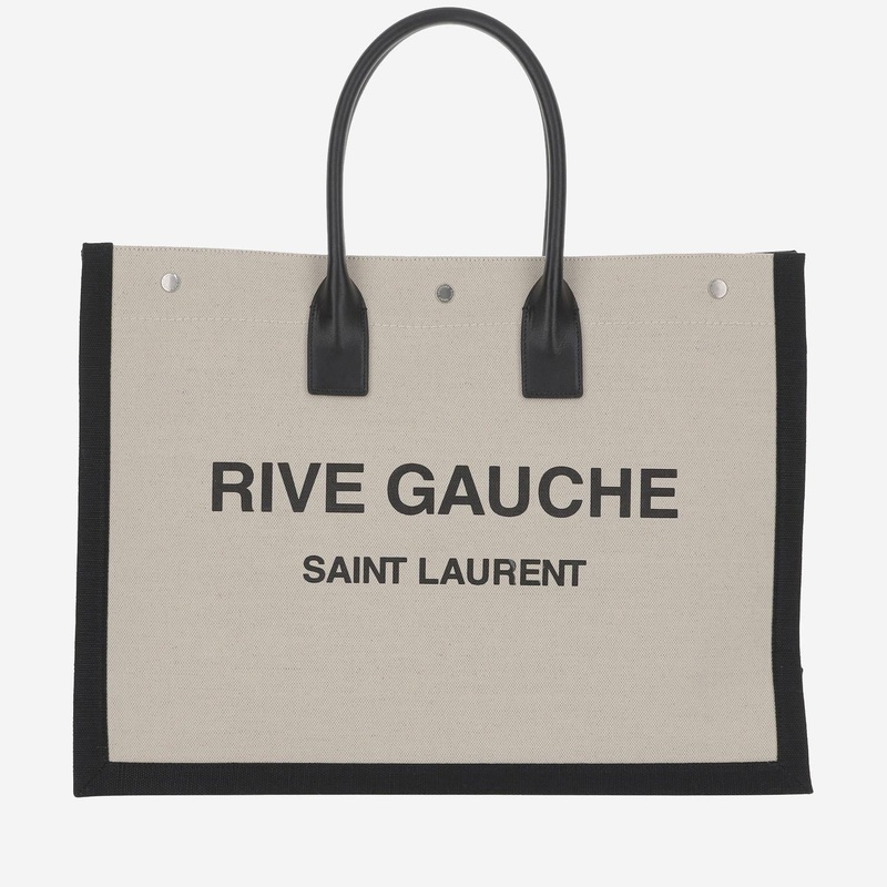 Canvas Bag with Leather Trim|Grey|One Size