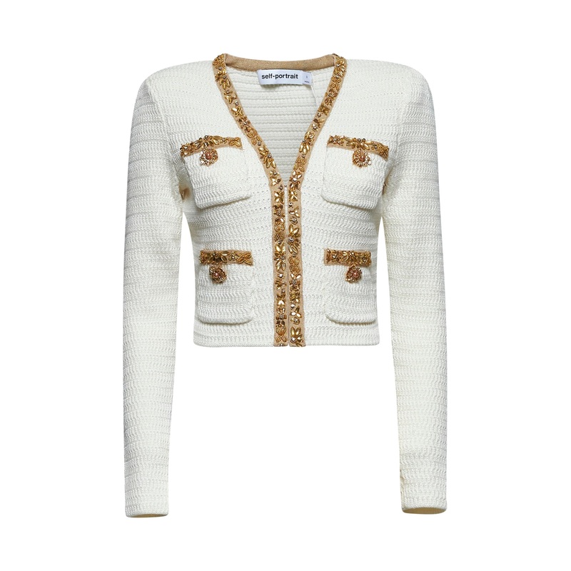 Cream knit lurex trim cardigan