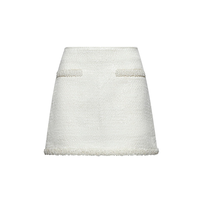 Cream sequin boucl mini skirt