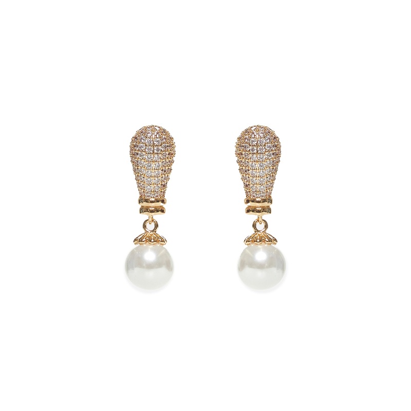 Gold crystal pearl earrings|PZ