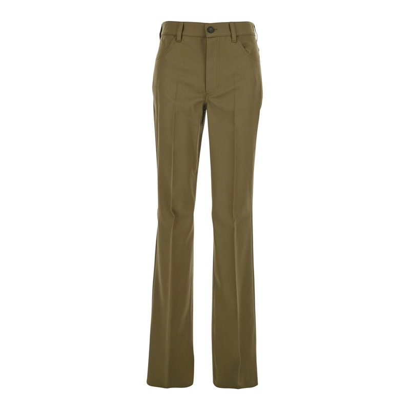 Green Trousers with Belt Loops and Logo on the Back in Fabric Woman
