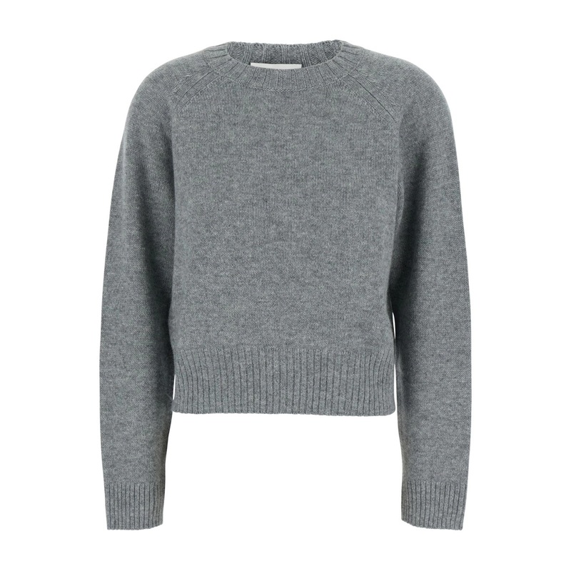 Grey Crew Neck Sweater with Ribbed Design in Cashmere Woman