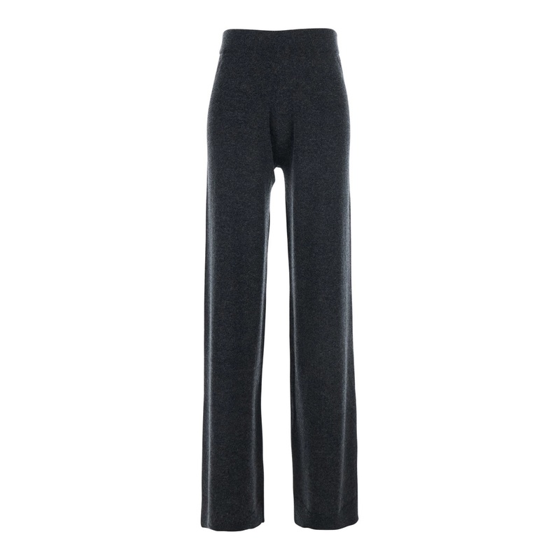 Grey High Waisted Trousers in Cashmere and Wool Blend Woman