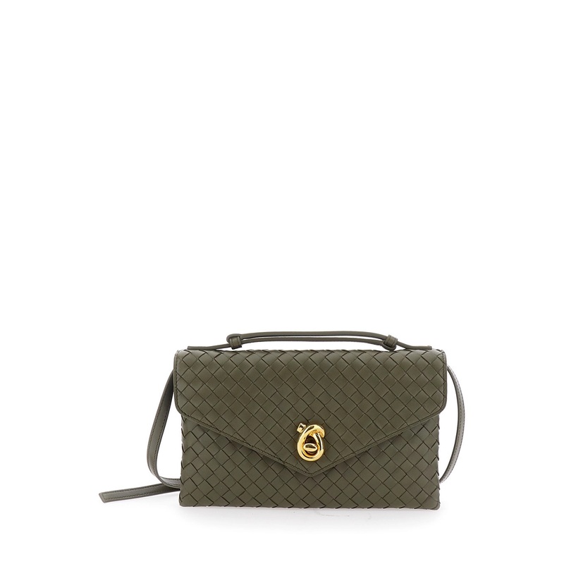 ‘Knot Lock’ Green Crossbody Bag with Intreccio Motif and Metal Knot Closure in Leather Woman