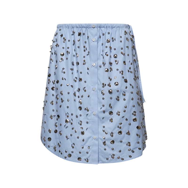 Light blue embellished poplin skirt