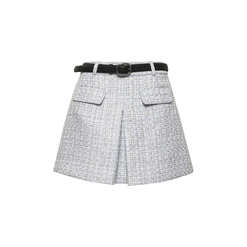 Light blue lurex boucl mini skirt