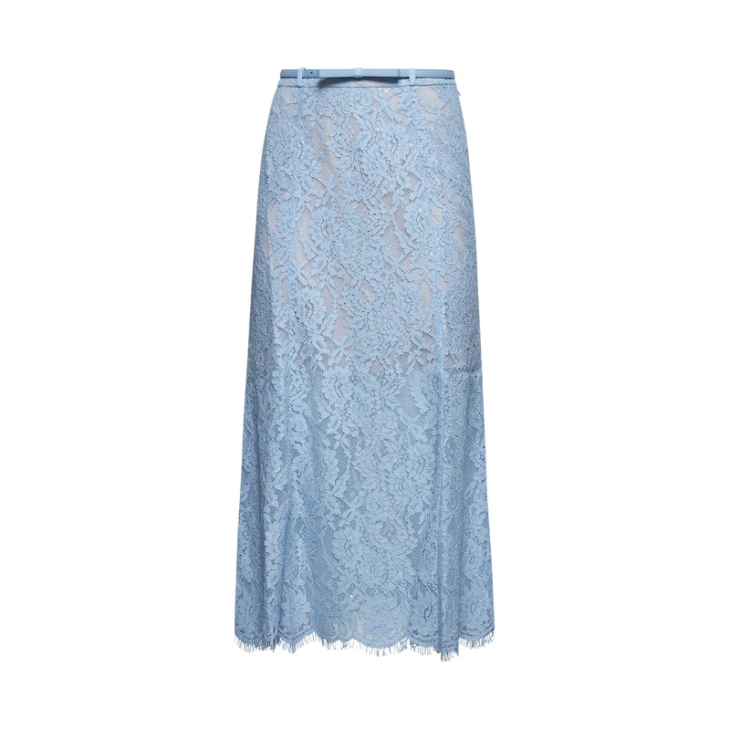 Light blue sequin lace midi skirt