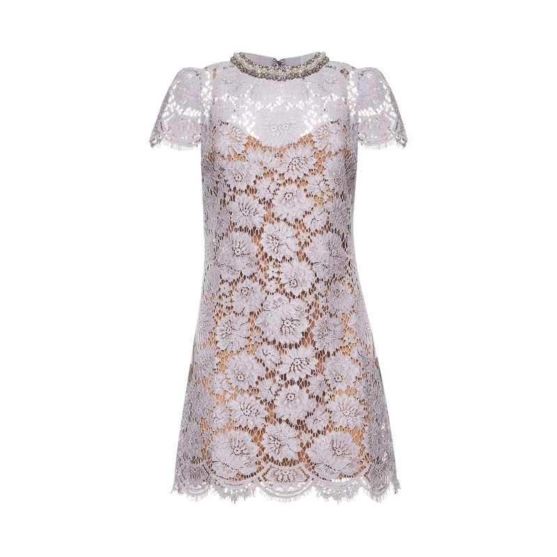 Lilac floral lace embellished mini dress