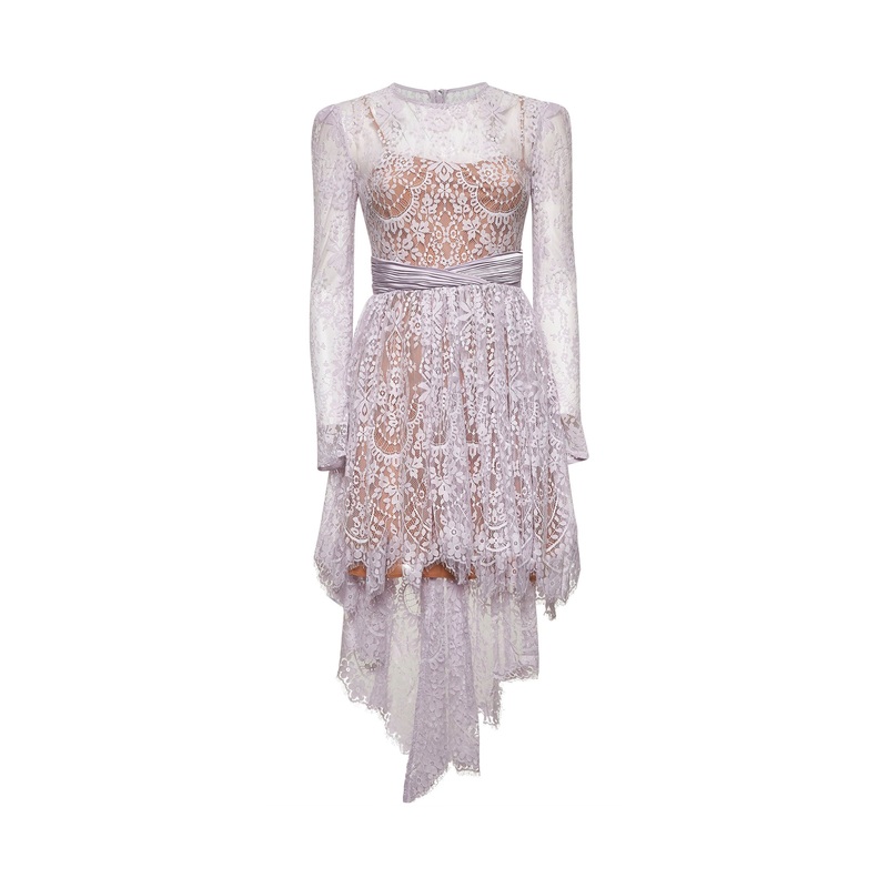 Lilac lace asymmetric mini dress