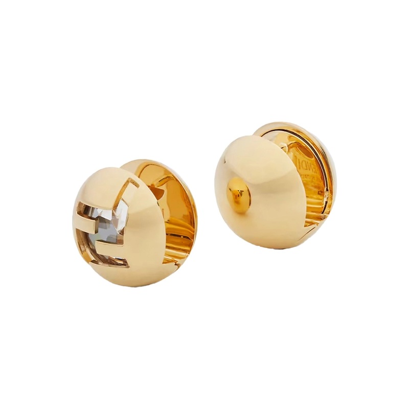 Metallic Clip-On Earrings with Encrusted F in Bronze Woman