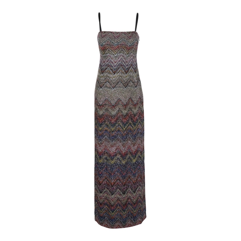Multicolor Long Dress with ZigZag Motif in Fabric Woman