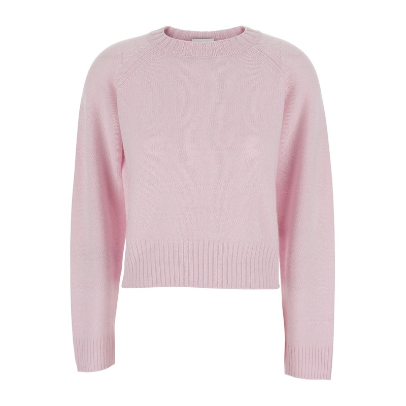 Pink Crew Neck Sweater with Ribbed Design in Cashmere Woman