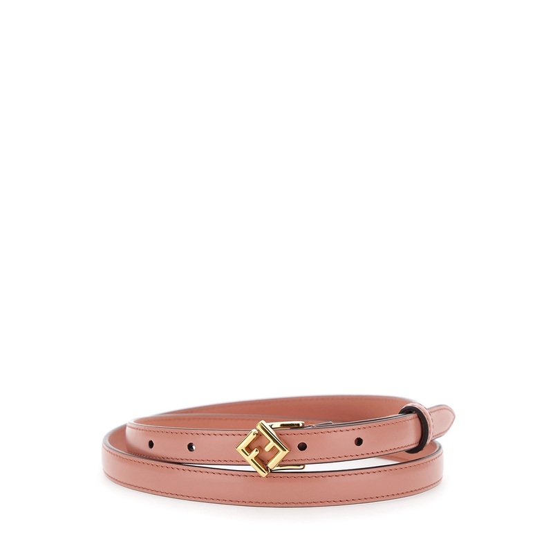 Pink Thin Belt with Metallic FF Buckle in Leather Woman