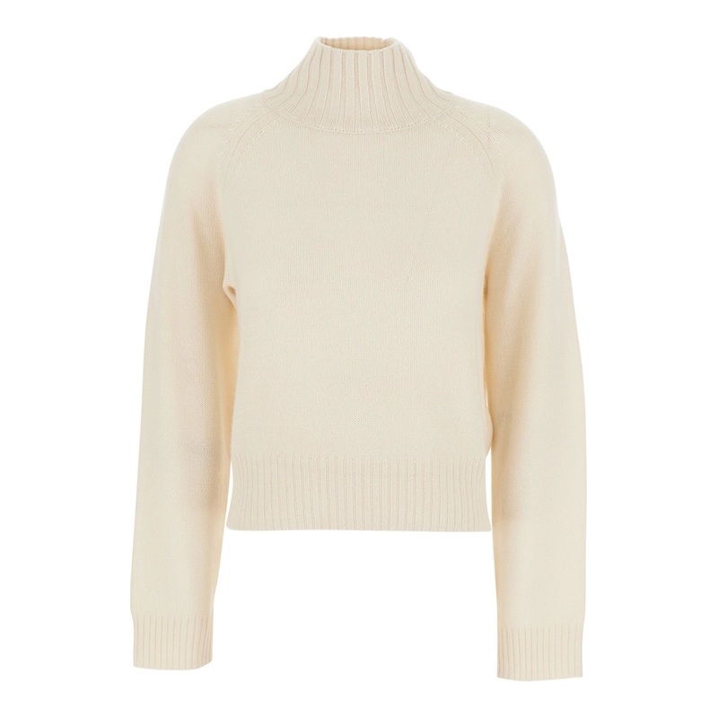 White High Neck Jumper with Ribbed Design in Cashmere Woman