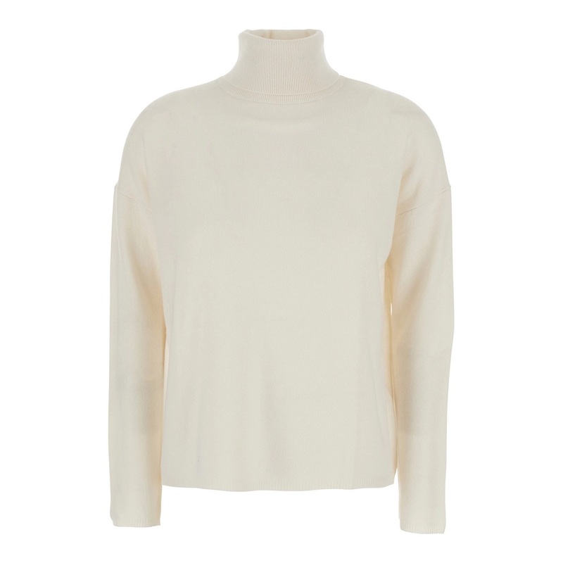 White High Neck Sweater with Dropped Shoulders in Cashmere Woman