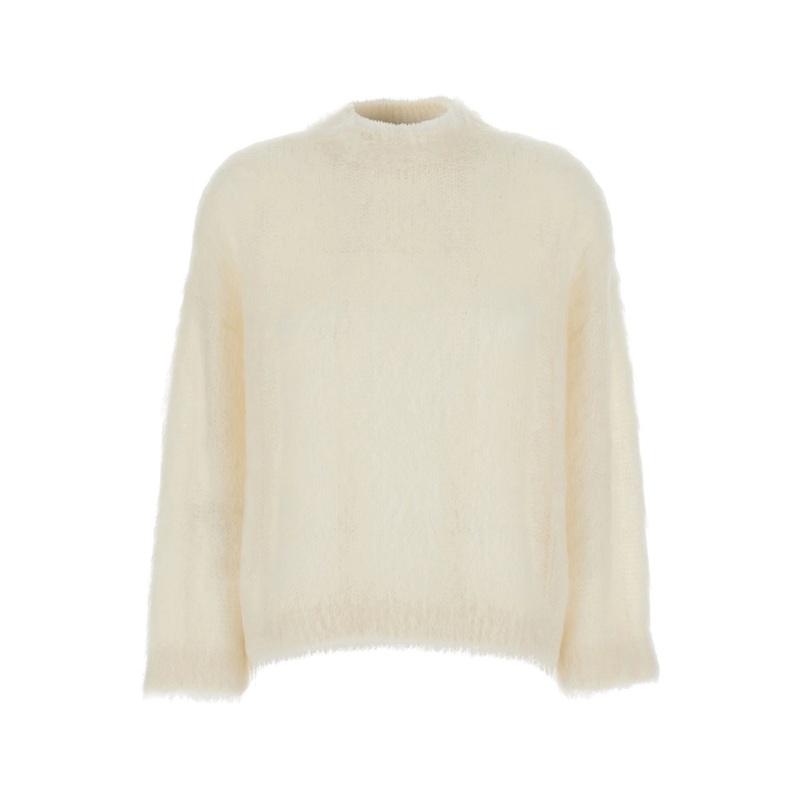 White Sweater with Stand-Up Collar in Cashmere and Silk Blend Woman