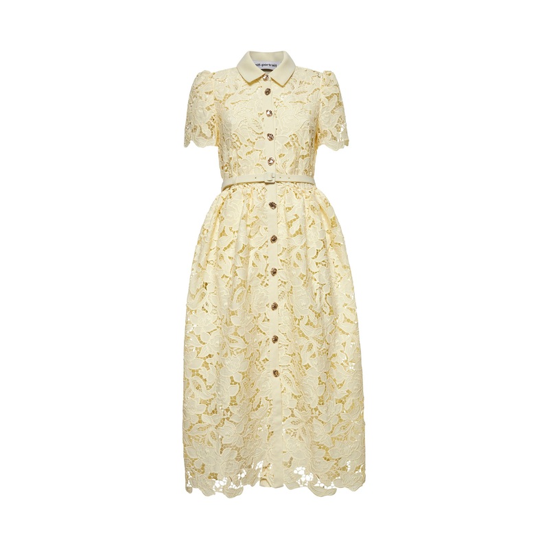 Yellow floral lace midi dress|6|8|10|12