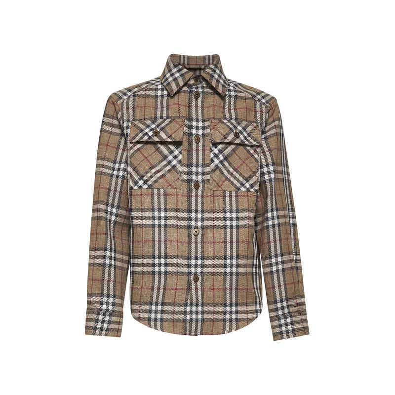 Beige Check cotton and linen shirt