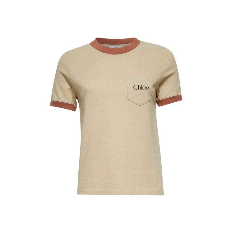 Beige cotton jersey logo T-shirt