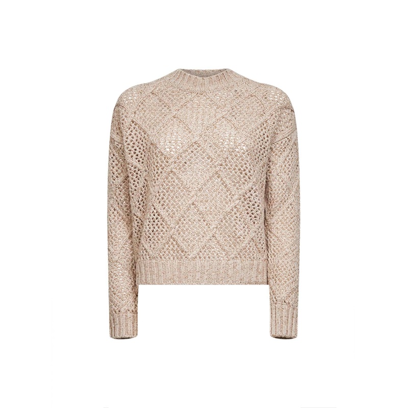 Beige Sequin Wool Blend Sweater