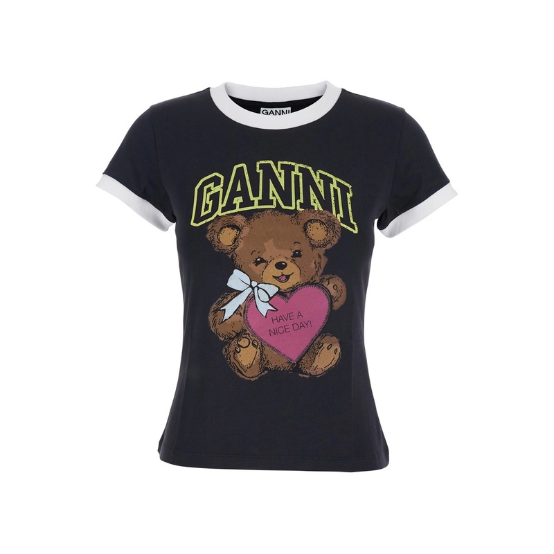 Black Crewneck T-Shirt with Maxi Logo on the Front in Cotton Jersey Woman