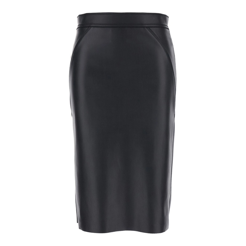 Black Skirt with Rear Zip Closure in Ecoleather Woman
