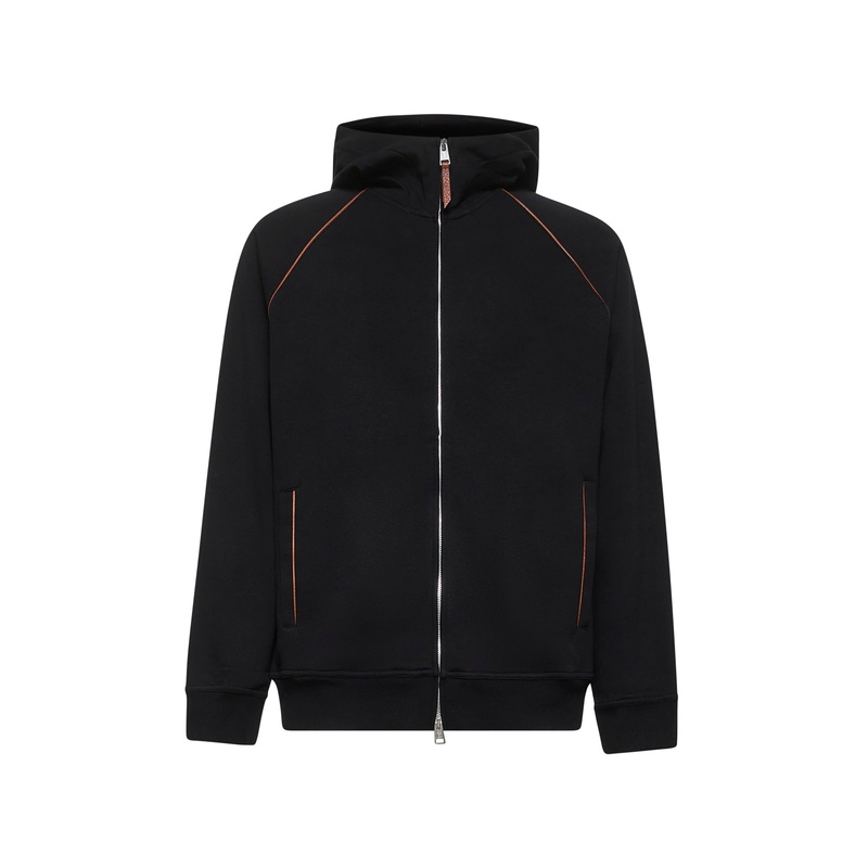 Black techno cotton zip-up hoodie