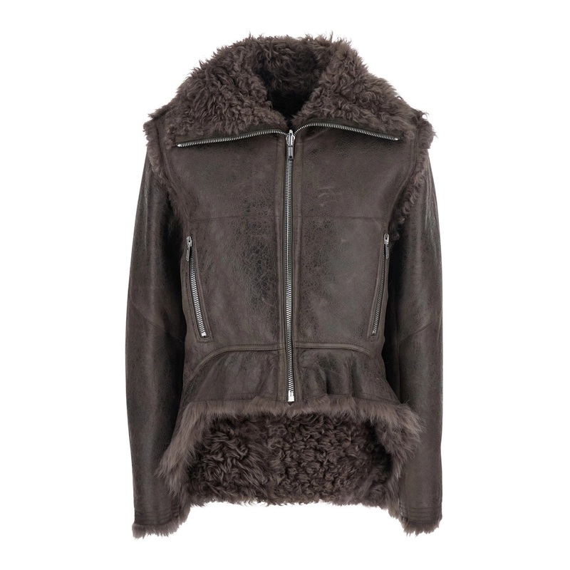 Brown Jacket with Reversible Design and Asymmetric Hem in Leather Woman