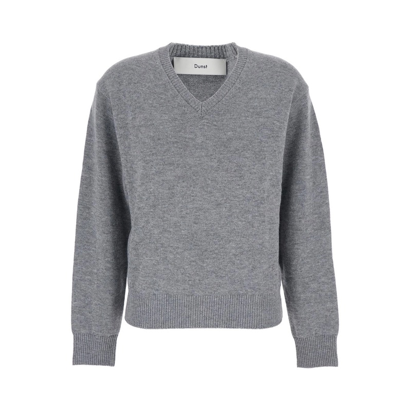 Grey Crew Neck Sweater with Ribbed Details in Cashmere Woman
