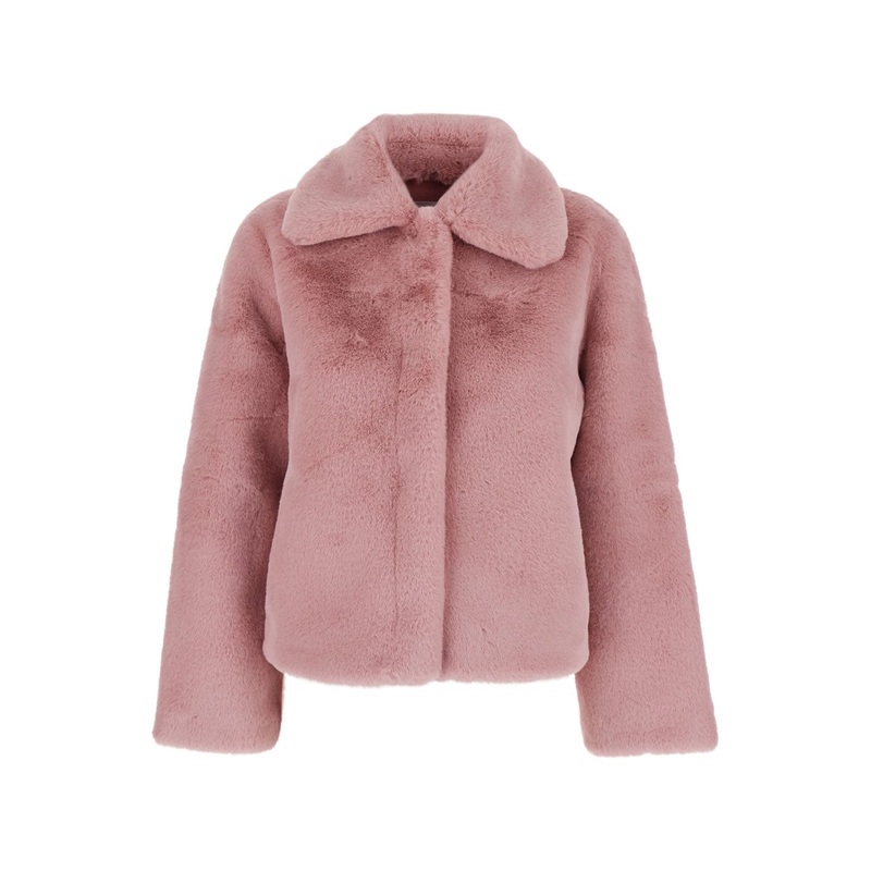 Pink Fur Coat with Classic Collar in Faux Fur Woman