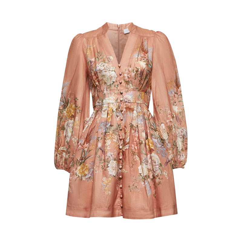 Pink printed linen Tallow minidress