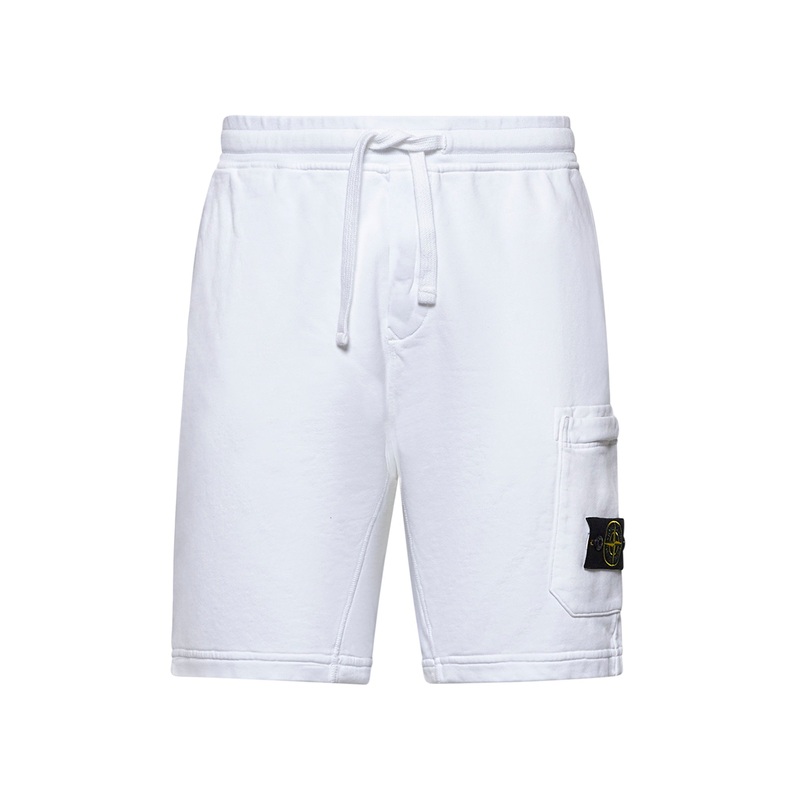 White cotton fleece cargo shorts