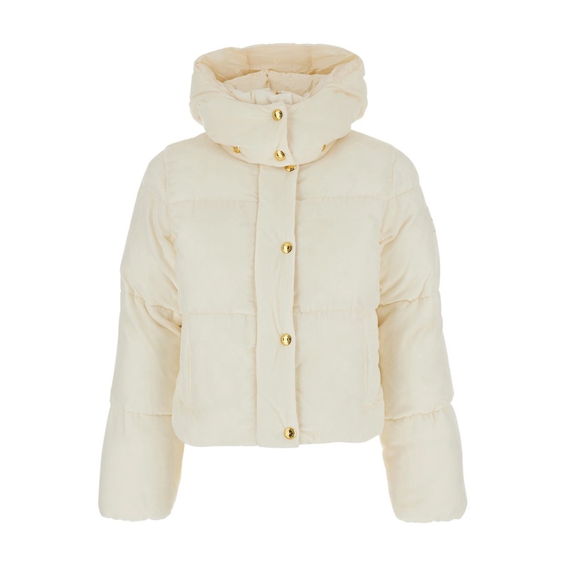 White Jacket with Removable Hood and Logo Patch on the Sleeve in Tech Fabric Woman