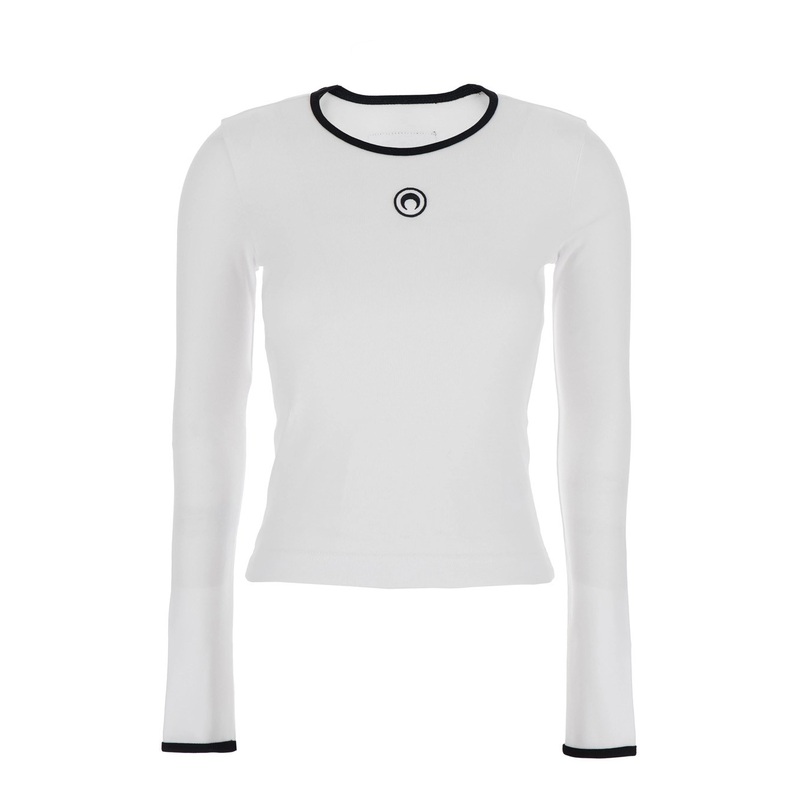White Long-Sleeve T-Shirt with Logo Embroidery on the Front and Logo Patch on the Rear in Cotton Woman