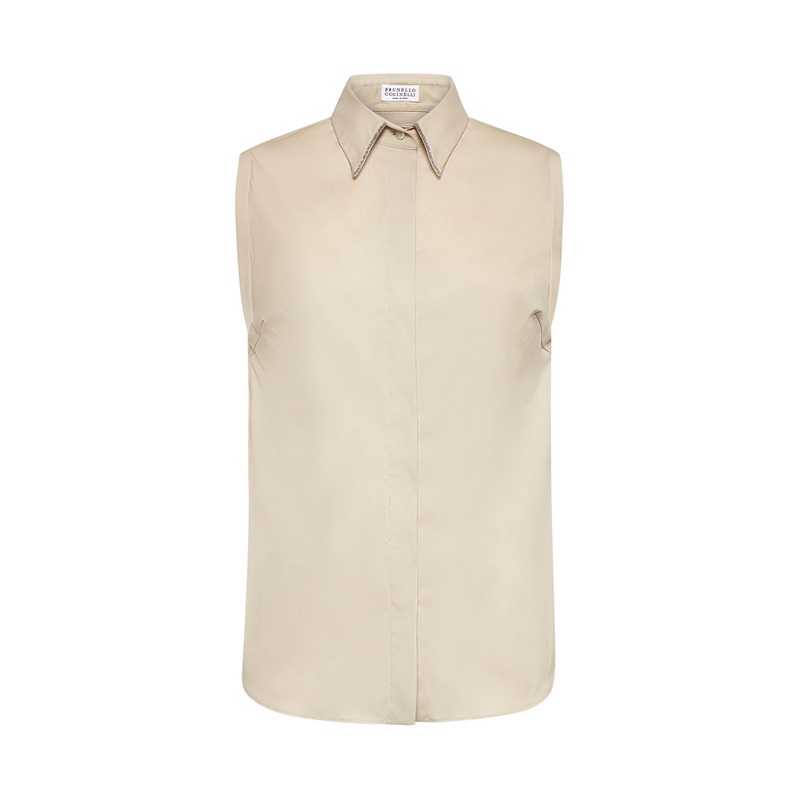 Beige Shiny Trim poplin shirt|S|M|L