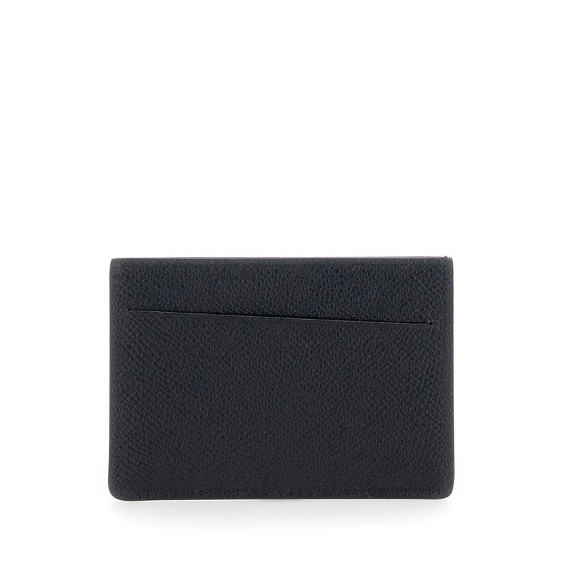 Black Card Holder with Four Rear Stitchings in Leather Woman