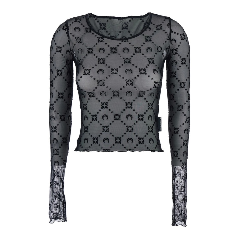 Black Cropped Top with All-Over Logo in Cotton Blend Woman