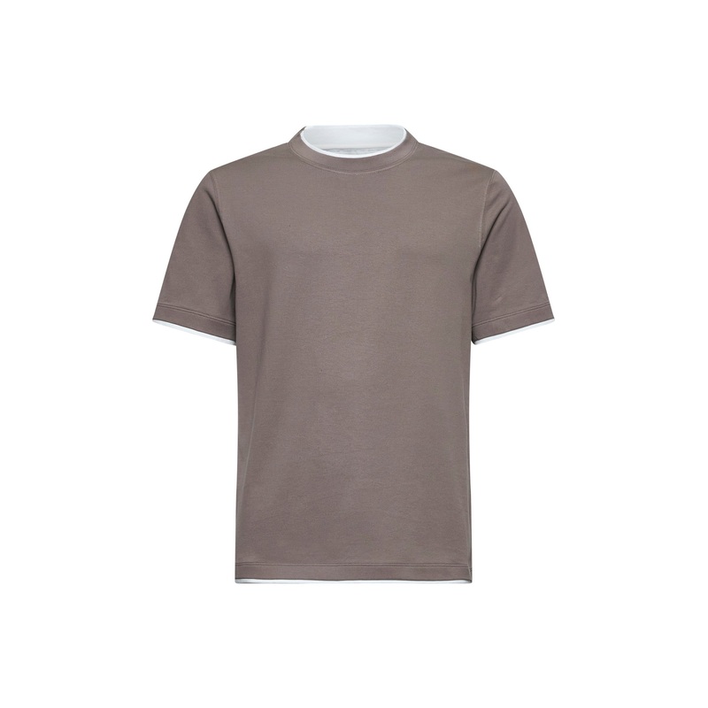 Brown cotton Faux Layering T-shirt