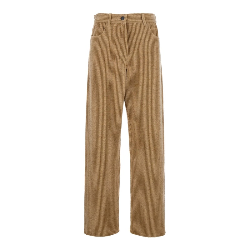 ‘Clair’ Beige Pants with Belt Loops in Corduroy Woman