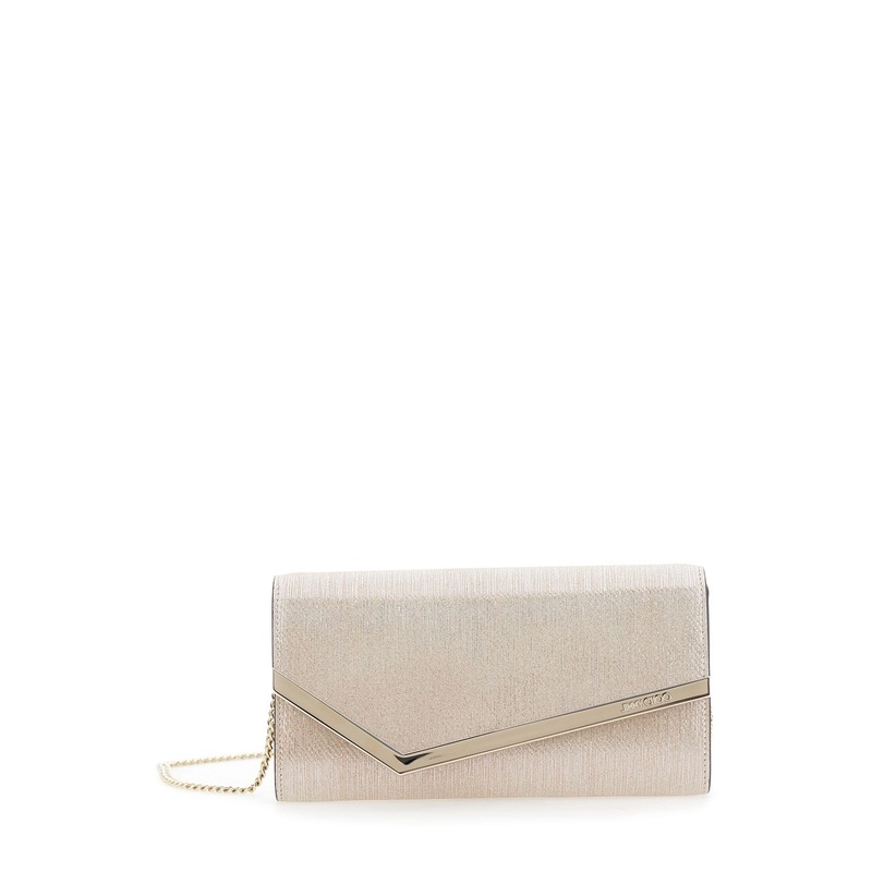 ‘Emmie’ Metallic Clutch with Chain-Link Shoulder Strap and Embossed Logo Lettering on the Front in Leather Woman
